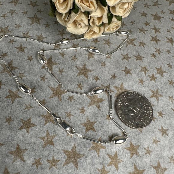 NEW 16" Silver Bead Bar Chain Tin Cup Style Stationed Necklace Italy - Picture 3 of 5